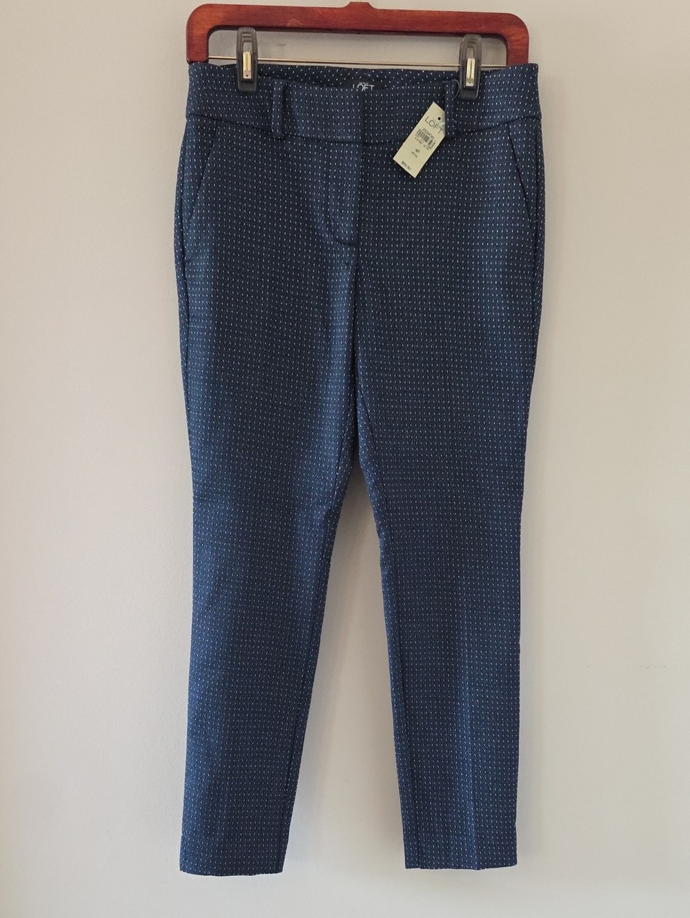 LOFT Navy Blue Microdot Slim Petite Trousers